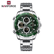 Naviforce นาฬิกาแฟชั่นบุรุษ,นาฬิกาควอทซ์ดิจิตอล LED หนังหรูหราแบรนด์ชั้นนำแบบทหารกันน้ำสำหรับผู้ชายสินค้าใหม่ปี NF9197