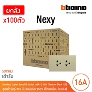 ยกลัง | BTicino ชุดเต้ารับคู่มีกราวด์ 3 ขา มีม่านนิรภัย สีไทเทเนียม 16A 250V รุ่น Nexy | QT4185A