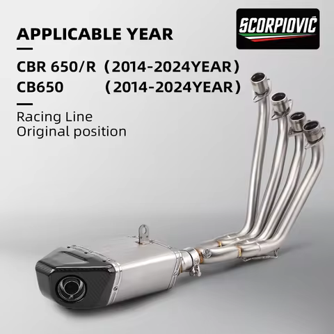 Motorcycle exhaust system, accessory for CBR650, CB650R, CB650F, years 2014 to 2024, original positi