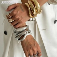 KISSFENY Wide Cuff Bracelet, Wide Cuff Design Metal Bracelet, Fashion Smooth  Chunky Style Open Spri