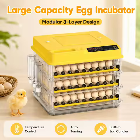 Automatic 3 Tier Egg Incubator for Hatching Eggs 20.6x18.5x15.5in Smart Incubator with Digital Tempe