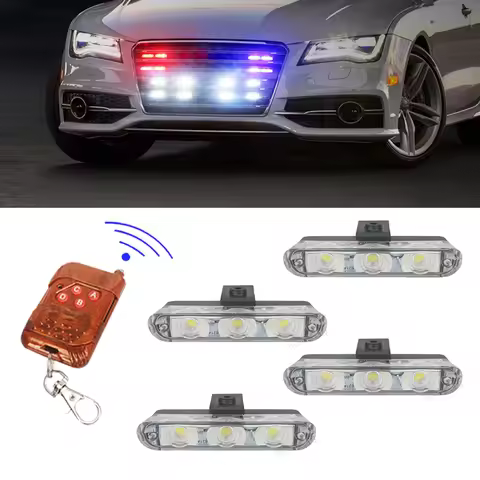 Police Light Ambulance Police Flasher FSO LED Strobe Wireless Remote 4 Pcs 3 Leds Warning Lamp Car T