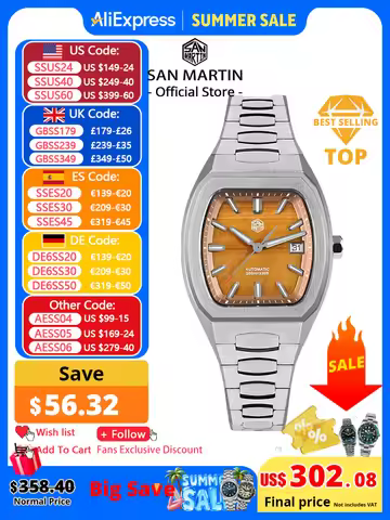 San Martin 39.5mm Tonneau Luxury Men Watch Mineral Dial Casual Sports PT5000 SW200 Automatic Mechani