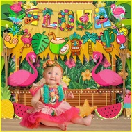 S3 Hawaii aloha Flamingo Theme celebrate birthday party balloon banner topper background decoration 