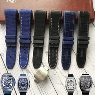28mm High Quality Nylon Cowhide Silicone Watch Strap Black Blue Folding Buckle Watchband Suitable for Franck Muller Seri