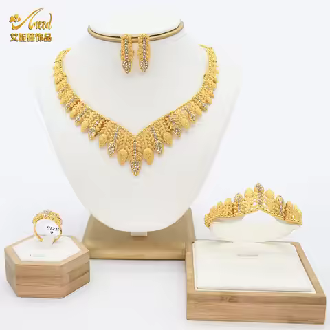 Irregular 3D Minimalist Luxury Necklace Bracelet Earrings Ring 4-Piece Set Women 24K Gold AU999 - Go