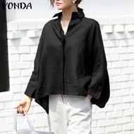 VONDA แขนยาวผู้หญิงCasualเสื้อเบลาซ์สีพื้นเสื้อสำนักงานOLขนาดพิเศษเสื้อแบบเรียบTee (สไตล์ลำลองเกาหลี)
