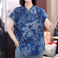 现货新中式国风印花立领短袖衬衫女士夏季高级感小衫宽松显瘦上衣26.5.21In-stock new Chinese-style floral-print mandarin-collar short-s