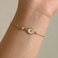 Dainty gold bracelet with your initial and a tiny diamond sparkle | Personalized Initial Bracelet | 