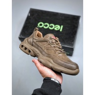 ECCO Cowhide Casual Shoes Original Breathable Three-Piece Set Top Layer Cowhide Stitching Mesh High 