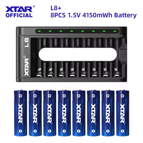 XTAR 8PCS AA 4150mWh 1.5V Li-Ion Rechargeable Battery+XTAR L8 Charger 8-slot Smart Charger For Li-io