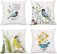 Cushion Cover, 65x65cm Set of 4, Flower and Bird Art Soft Velvet Throw Pillow Cases 26x26in, Square Sofa Cushion Cover with Invisible Zipper for Couch Bed Car Bedroom Home Decor