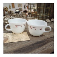美國老件.pyrex勃根地玫瑰.牛奶瓷.牛奶玻璃咖啡杯.一對售#收藏品