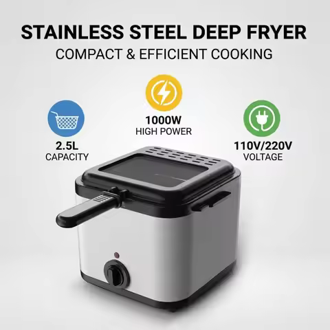 110V 220V 1000W 2.5L Square Fryer Multifunctional Electric Fryer French Fries Chicken Wings Snacks