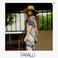 [FAFALU Zoe Dress] Navy Zoe Dress ชุดเดรสผ้าพลีทพิมพ์ลาย ทรงตรง