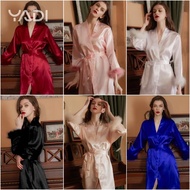 YADI Pajamas Wedding Dress Women sexy Bride Feather Kimono Satin Bathrobe Baht