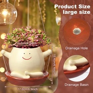 Domensi Plus Size 7 Inch Hanging Planter Swing Smile Face Head Planter Pot for Indoor Outdoor Creati