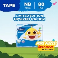 DRYPERS More Pieces WEE WEE DRY Baby &amp; Kids TAPE Diaper Size Newborn NB [80 pc] BABY SHARK