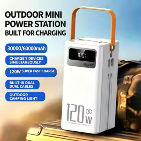 30000mAh/60000mAh Power Bank 120W Fast Charging External Battery Pack LED Light for Phone Laptop Tab