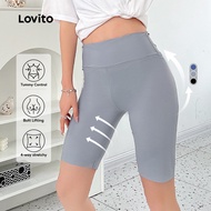 Lovito Sporty Plain High Waist Butt Lifting Tummy Control Fitness Workout Runing Quick Drying L00401