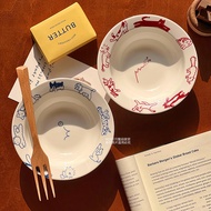 Cute Graffiti Kitten Puppy Illustration Bowl Ceramic Cute Tableware Household Small Bowl Yogurt Bowl