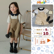 Hiwo Khaki Overalls Set for Girls with Ruffle Collar T-shirt in Soft, Sweat-Absorbent Fabric (C0232)