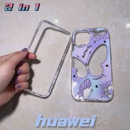 Nova 7i 9 SE 8 Huawei Y7A Y6P Y6 Y6S Y7 Y9 Prime 2019 Y9S P20 P30 P40 LITE Thickened Transparent Clear Shockproof 2 In 1 CASE Comes with Cat Purple Butterfly Pattern