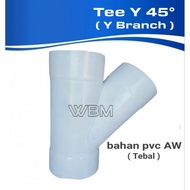 Pvc tee Fitting y 8" x 8" inch aw 45 degrees y