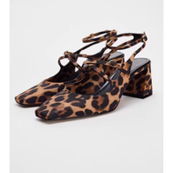 2025 Authentic ZARAˉ Sandals Womens 2024 Autumn New European And American Style Leopard Print Pointe