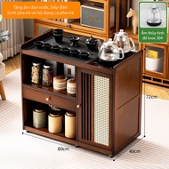 Bàn trà điện có bánh xe di động thông minh 3 màu đen nâu vàng Tủ trà đạo nhỏ gọn phong cách Vintage 