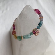 彩虹色系 碧璽原石 星月設計手鏈 天然水晶設計手鏈 電氣石