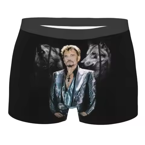 Custom Johnny Hallyday With Wolf Underwear Men Stretch French Rock Singer Boxer Briefs Shorts Pantie