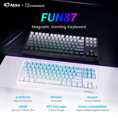 Akko x Monsgeek FUN87 HE Magnetic Keyboard 88 Keys 80% TKL Layout ARGB RT0.005mm 8K USB Wired Custom