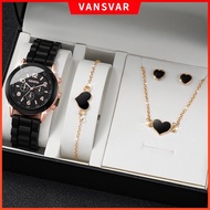 Women Casual Silicone Band Quartz Watch Heart Pendent Jewelry Set（Without Box）