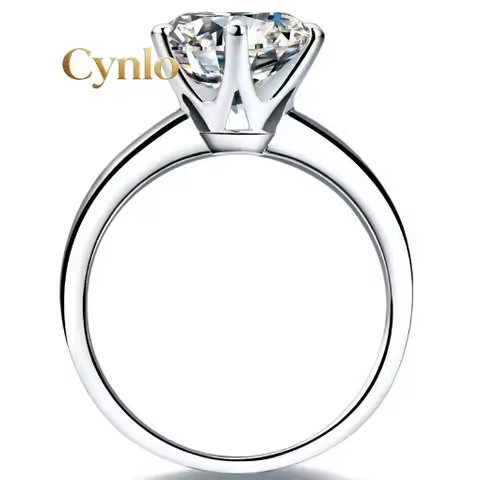 Cynlo Jewelry 0.6-2CT 5.5-8.0mm D Color Solitaire Moissanite Diamond Ring 14K White Gold Engagement 