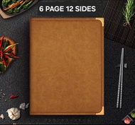 PVC PU Leather Cover Menu Holder Hardcover Heavy Durable A4 6 Panels 12 Views & 8 Panels 16 Views