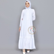 Baju Gamis Putih Polos Variasi Rempel Bawah bahan katun busana perlengkapan umroh haji wanita mazzarih