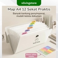 A4 12-Compartment Expanding File Document Folder | Transparent Plastic Archive Folder + Bonus Index 