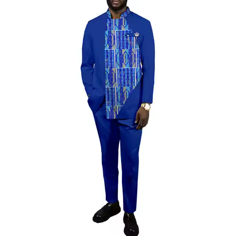 African Suits for Men Fashion Patchwork Suit Dashiki 2 Piece Clothing Casual Tribal Attire FF2516005