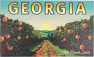 Georgia Peach Orchard Block Magnet, The Peach State Souvenir, Refrigerator Accessory, 5 x 3 Inches