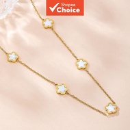 A08 5-petal White Flower Stainless Steel Gold Long Chain Necklace Minimalist Style