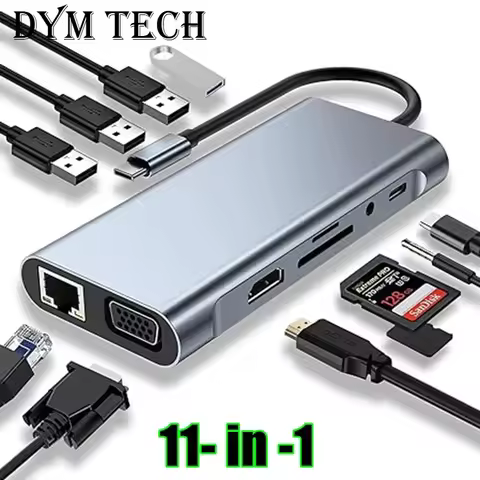 USB C HUB, USB C Adapter Dongle with 4K HDMI/VGA/Type C PD/RJ45/ SD/TF Card Reader For MacBook Pro/A