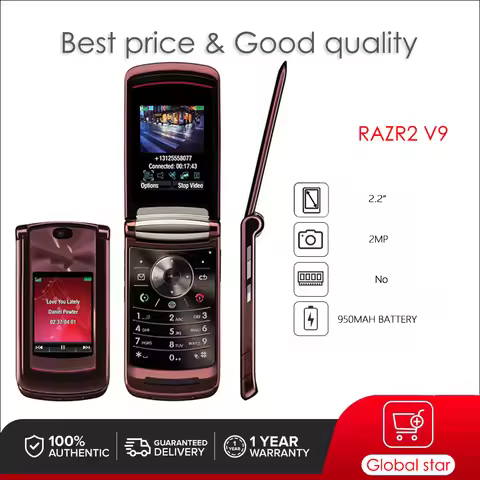 Motorola RAZR2 V9 Refurbished Original Unlocked 2.2" 240x320 pixels Mobile Phone 2MP 144p 950mAh Che