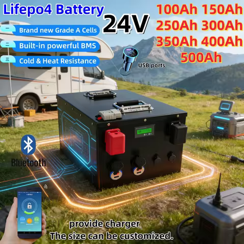 24V 200ah Lifepo4 Battery 100Ah 150Ah 250Ah 300Ah 350Ah 400Ah 500Ah Rechargeable for 2000W Solar Sys