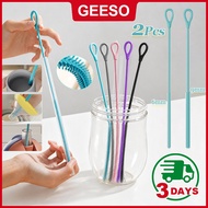GEESO 2Pcs Silicone Straw Cleaning Brush, Reusable Soft Long Handle Cleaner For Glass Metal Drinking