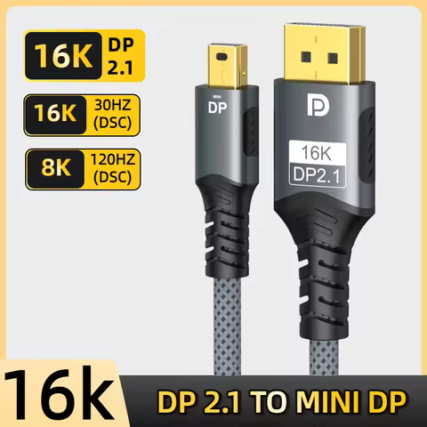 16K Mini DP to DisplayPort Cable, 8K@60Hz 4K@144Hz DP 2.1 Bi-Directional Adapter for Gaming Monitor 