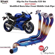 Motorcycle Exhaust System Escape Modified Burn Blue Stainless Steel Front Middle Link Pipe For Yamaha YZF-R6 r6 2017 - 2