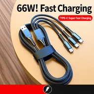 3 in 1 Fast Charging 66W 5A Lightning Micro USB Type-C Charger Cable | 3 in 1 Fast Charging Cable 66