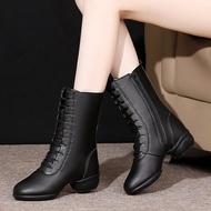 Ready Stock Tesli She Winter Dance Shoes Women Soft-Soled Dance Boots Outer Wear Fashion Sailor Dance Shoes High-Top Square Dance Dance Shoes