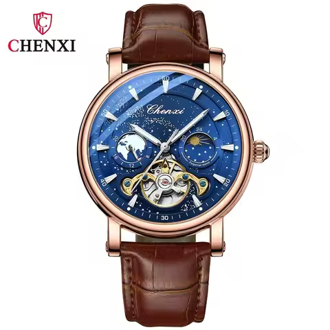 CHENXI 8872 Mechanical Watches Top Brand Luxury Leather Strap Fashion Business Watch For Men Skeleto